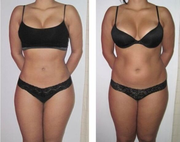 Transformación de la figura femenina tras la dieta. 
