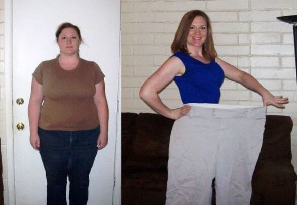 Una mujer antes y después de seguir una dieta. 